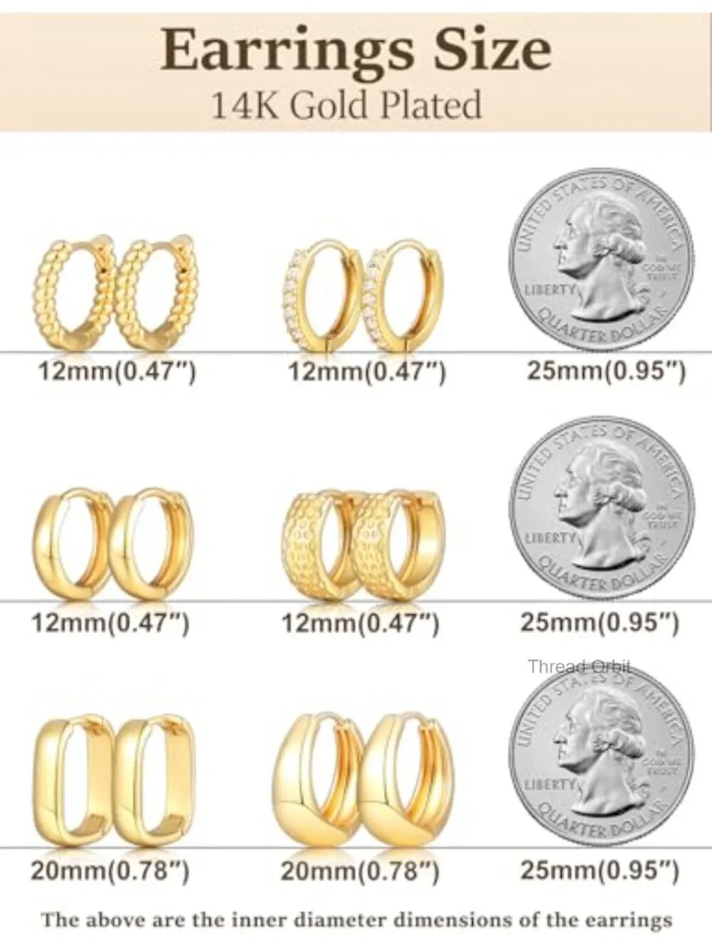 14K Gold Plated Lightweight Chunky Twisted Huggie Hoops Earrings Set Multipack